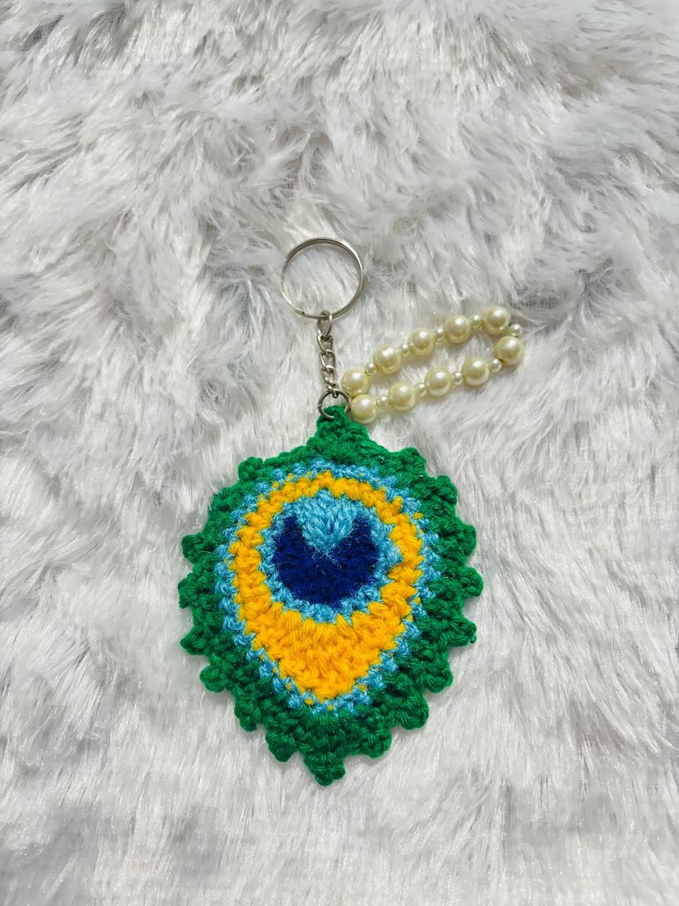 MorPankh Royale PearlDrop Crochet Peacock Feather Keychain