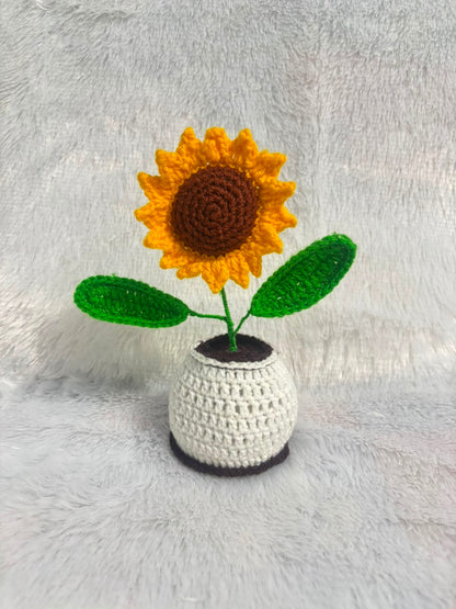 Golden Glow Crochet Sunflower Pot