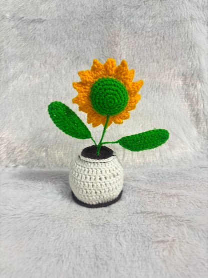 Golden Glow Crochet Sunflower Pot