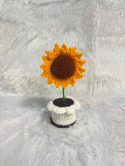 Golden Glow Crochet Sunflower Pot