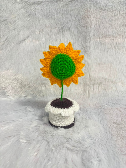 Golden Glow Crochet Sunflower Pot
