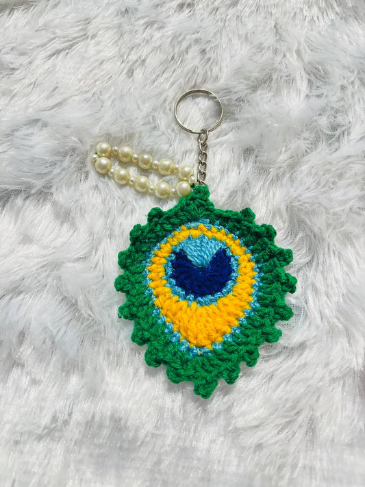 MorPankh Royale PearlDrop Crochet Peacock Feather Keychain