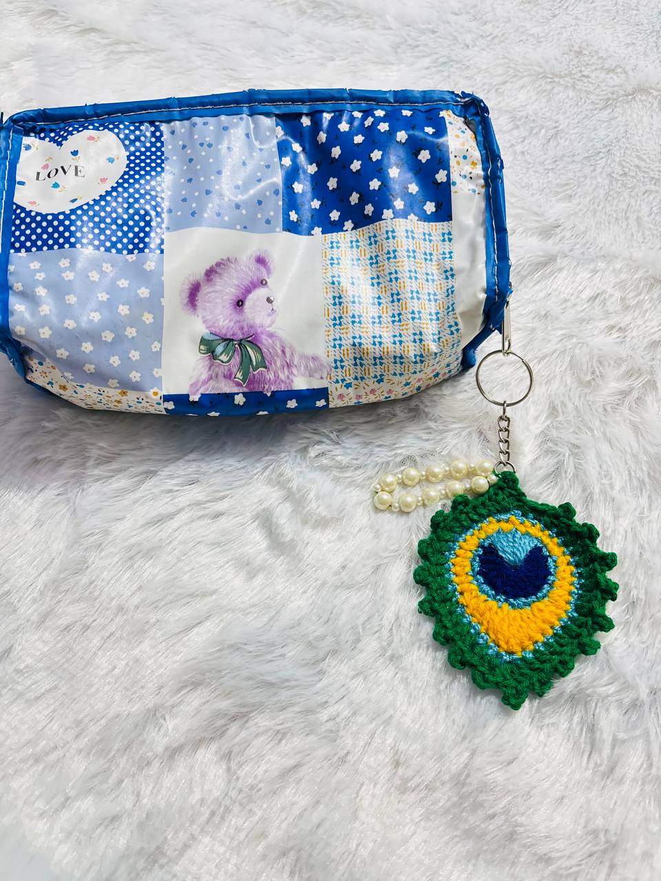 MorPankh Royale PearlDrop Crochet Peacock Feather Keychain