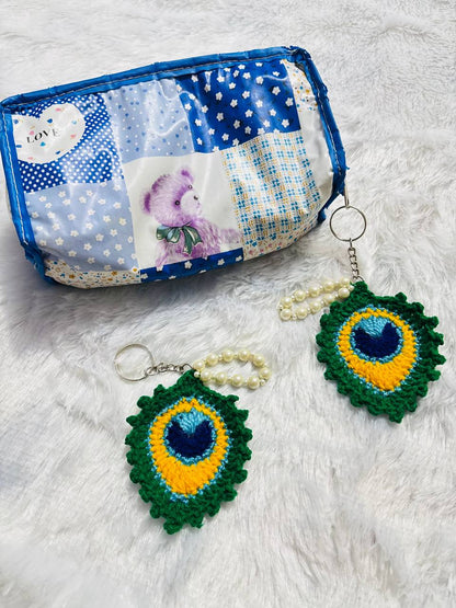 MorPankh Royale PearlDrop Crochet Peacock Feather Keychain