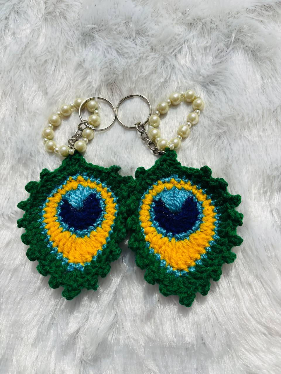 MorPankh Royale PearlDrop Crochet Peacock Feather Keychain