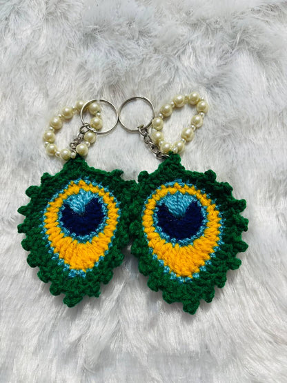 MorPankh Royale PearlDrop Crochet Peacock Feather Keychain